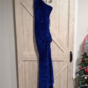 Stunning Blue Sequin One-Shoulder Gown